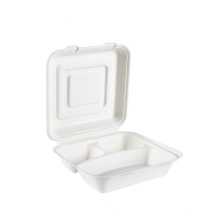 Custom Made Disposable Sugarcane Bagasse Box Lunch Box Disposable Bento Box 3 Compartment